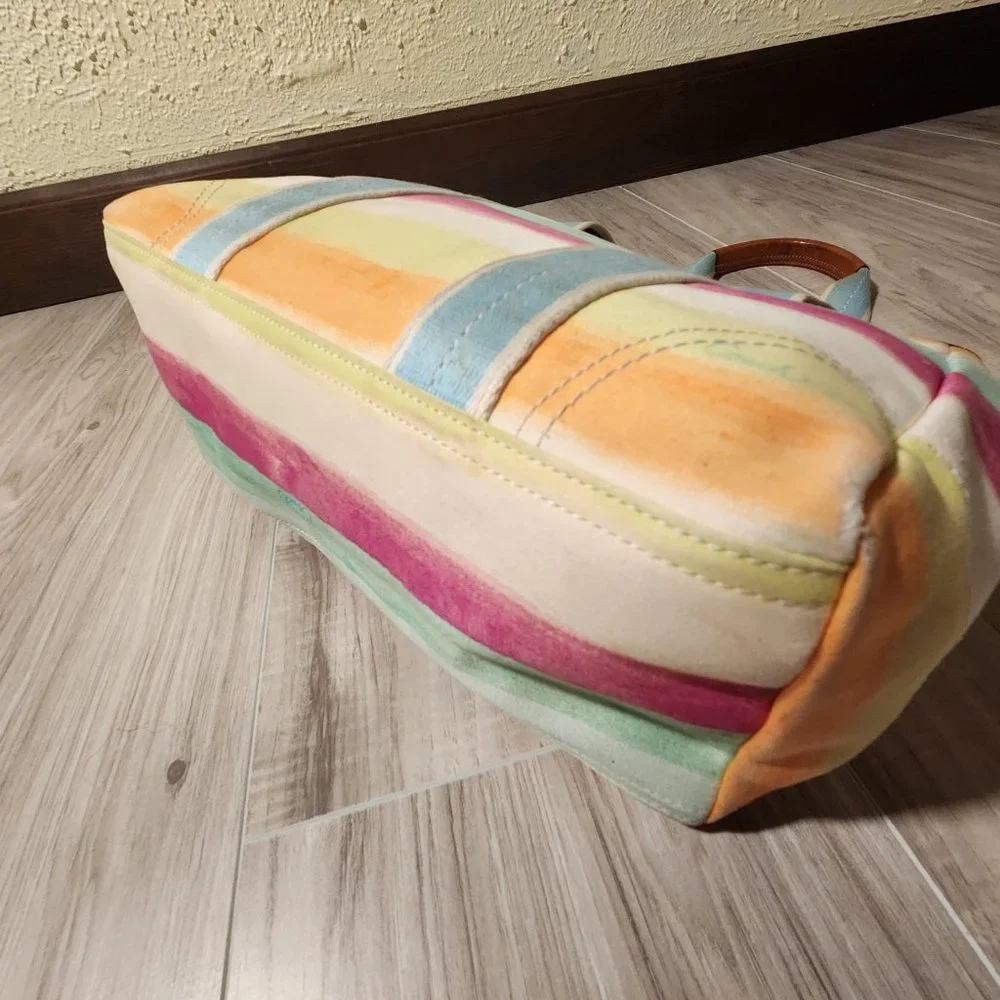 Coach Hampton Watercolors Striped Satchel Tote Bag Purse - Picture 10 of 13